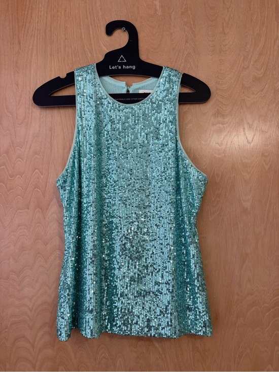 ON 34th Tops - Sequin Tank Top in Aqua Green — Sleeveless Party Blouse